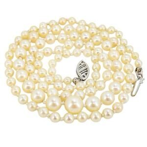 Vintage Akoya Pearl Necklace 14K White Gold Filigree Clasp Graduated 22”